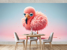 photo-wallpaper-cute-cartoon-pink-flamingo-generative-ai