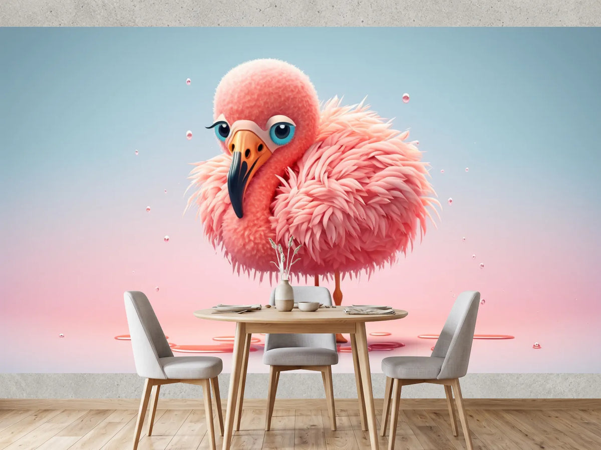 photo-wallpaper-cute-cartoon-pink-flamingo-generative-ai