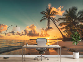 photo-wallpaper-caribbean-palm-beach-at-sunrise-over-a-glowing-sea