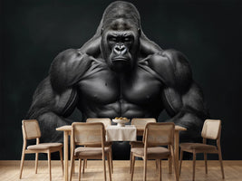 photo-wallpaper-gorilla-showing-big-muscles-and-strength-extreme-closeup-generative-ai