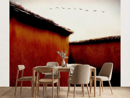 photo-wallpaper-ancient-walls-soaring-birds