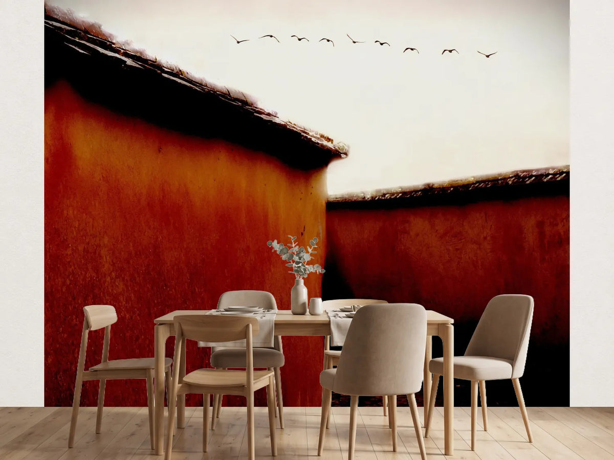 photo-wallpaper-ancient-walls-soaring-birds