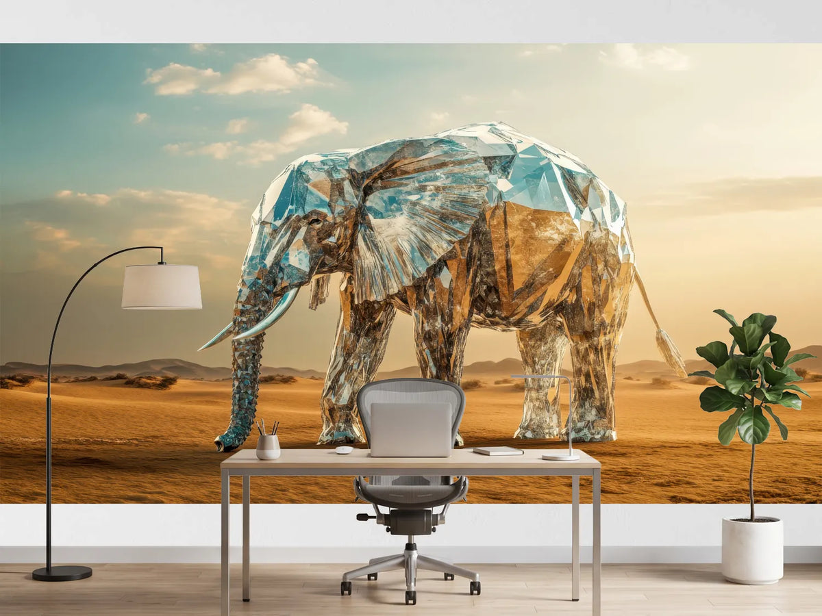 photo-wallpaper-majestic-elephant-composed-of-crystal-shards-in-surreal-desert