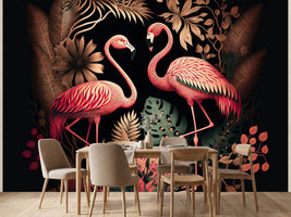 photo-wallpaper-two-flamingos-in-dark-jungle-foliage-art-deco-in-rose-and-copper