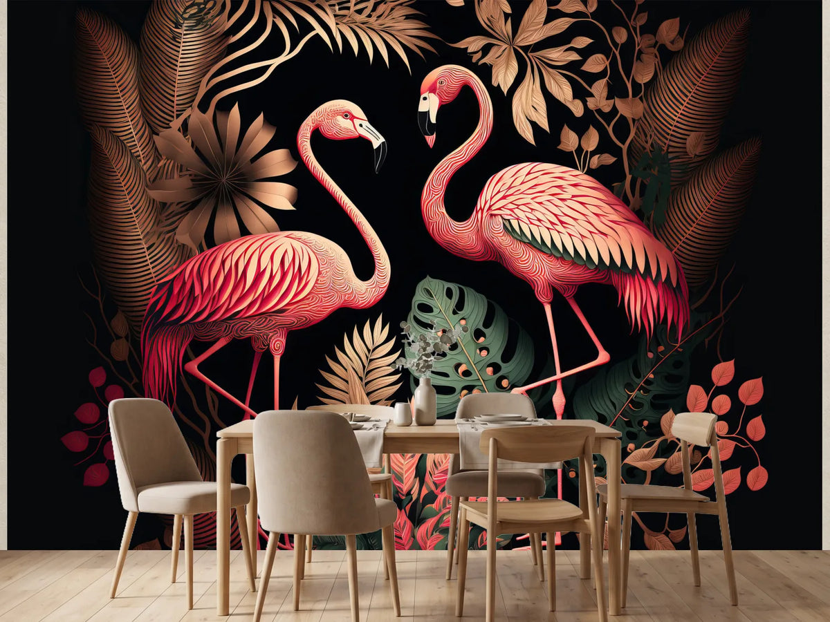 photo-wallpaper-two-flamingos-in-dark-jungle-foliage-art-deco-in-rose-and-copper