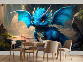 photo-wallpaper-little-blue-dragon-with-golden-eyes-among-mossy-rocks