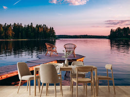 photo-wallpaper-two-wooden-chairs-on-a-wood-pier-overlooking-a-lake-at-sunset