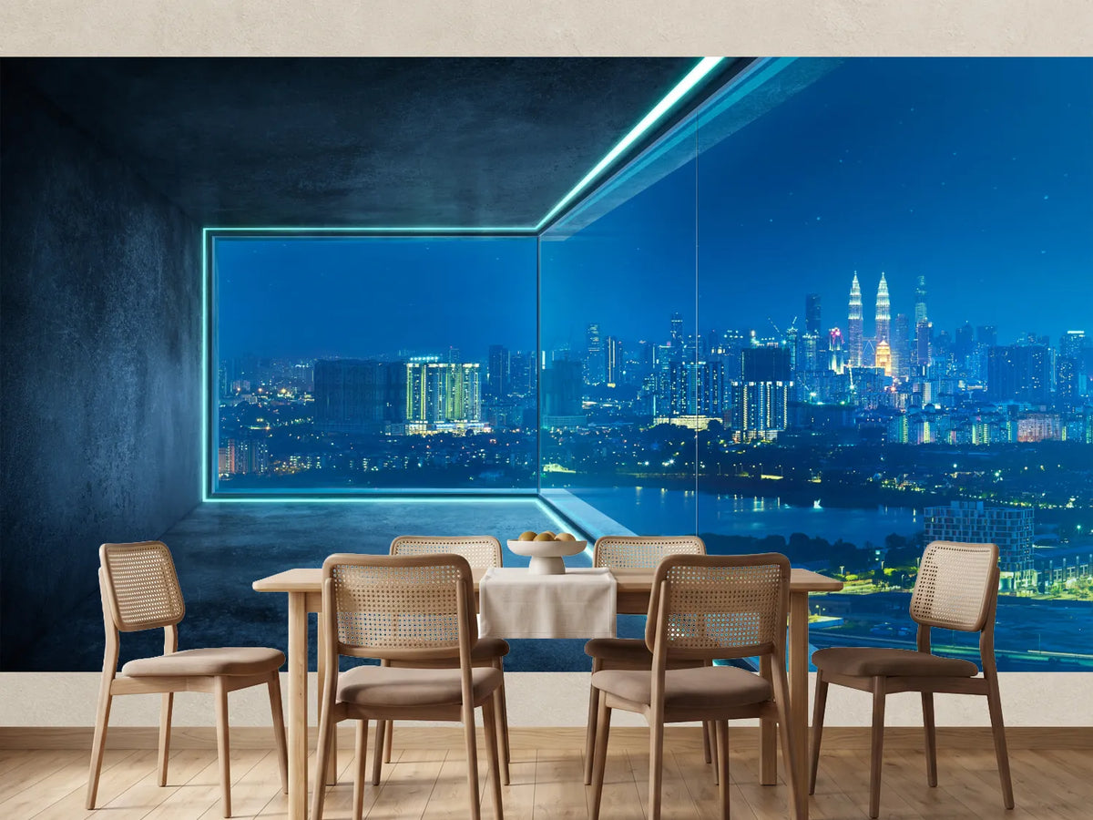 photo-wallpaper-night-skyline-beyond-panoramic-glass-concrete-room-in-deep-blue