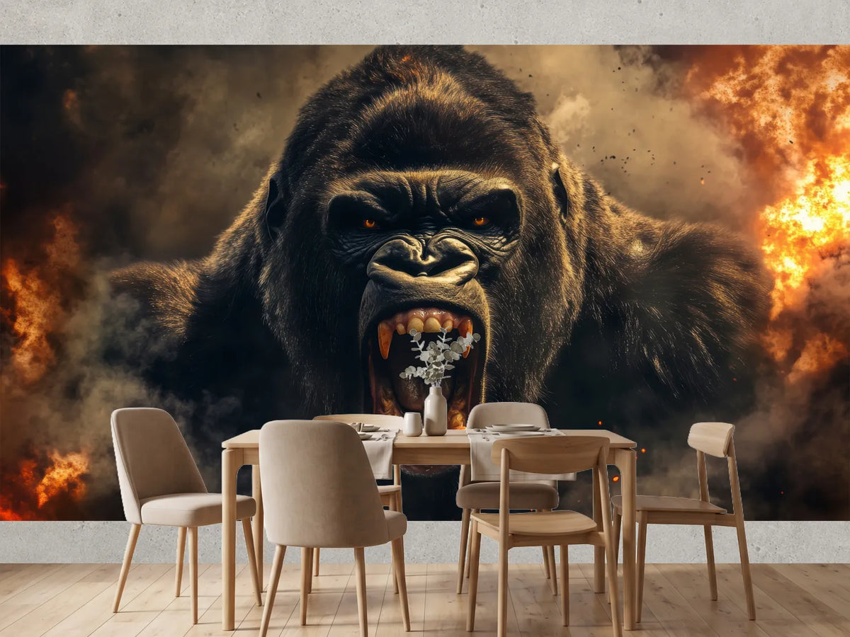 photo-wallpaper-angry-gorilla-roaring-amidst-flames-and-smoke
