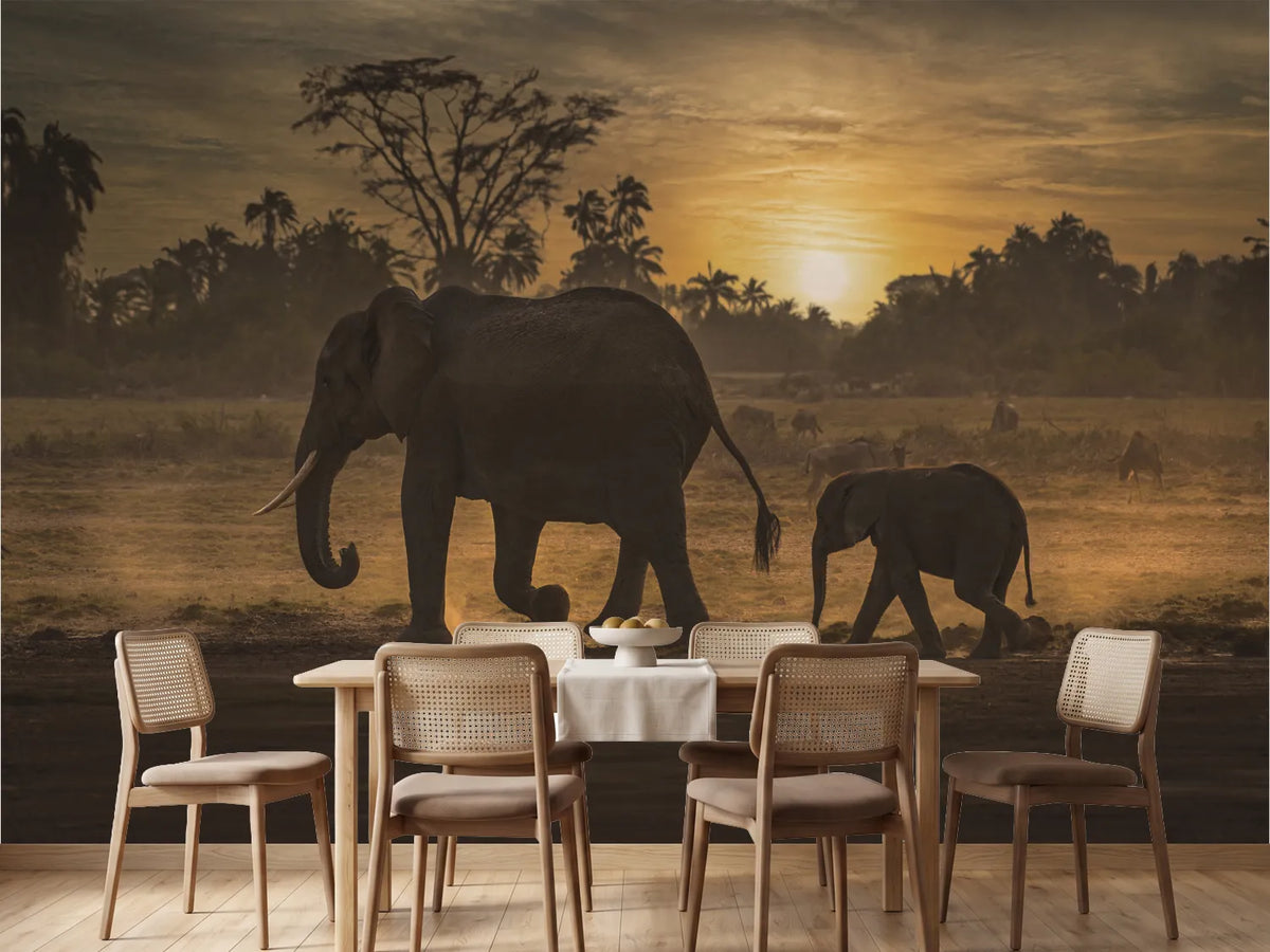 photo-wallpaper-african-sunset-elephants