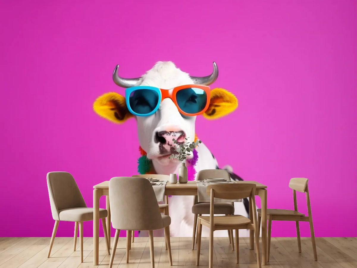 photo-wallpaper-cow-wearing-bright-sunglasses-and-a-flower-garland-on-hot-pink