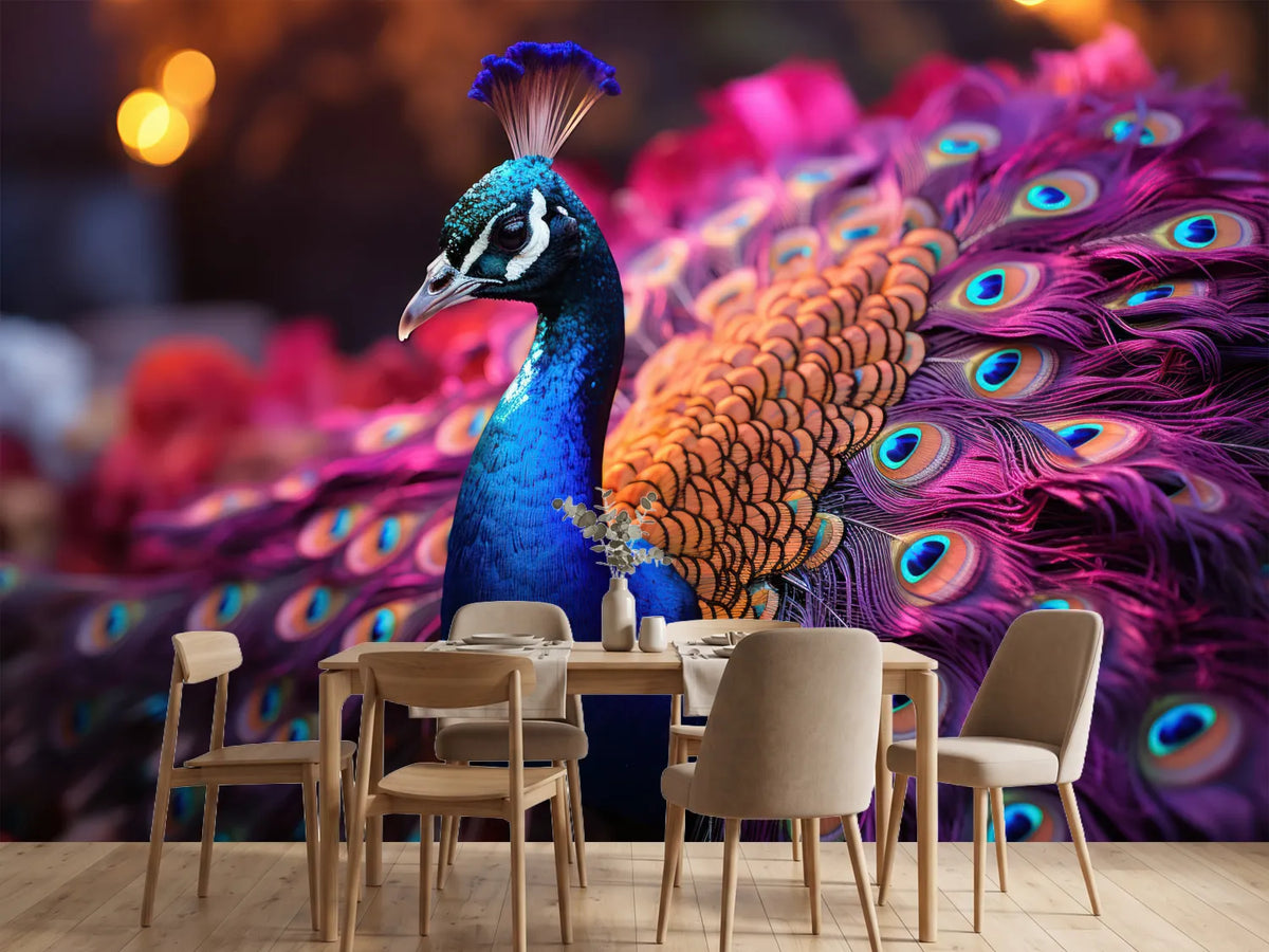 photo-wallpaper-peacock-with-iridescent-tail-fanned-in-blue-and-magenta