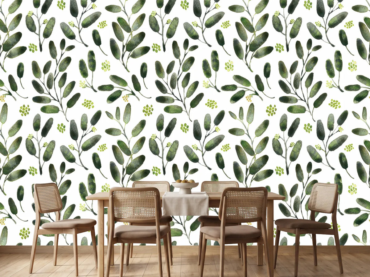 photo-wallpaper-watercolor-green-leaves