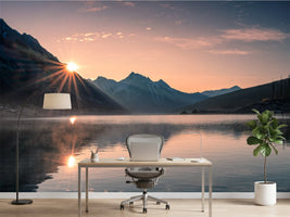 photo-wallpaper-sunrise-on-mountain-with-foggy-in-medicine-lake-at-jasper