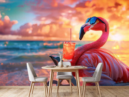 photo-wallpaper-flamingo-in-sunglasses-on-a-deck-chair-with-a-cocktail-at-sunset