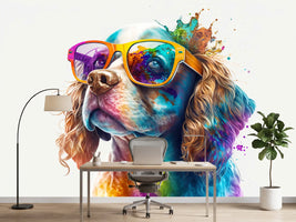 photo-wallpaper-cocker-spaniel-in-sunglasses-amid-vivid-paint-splashes