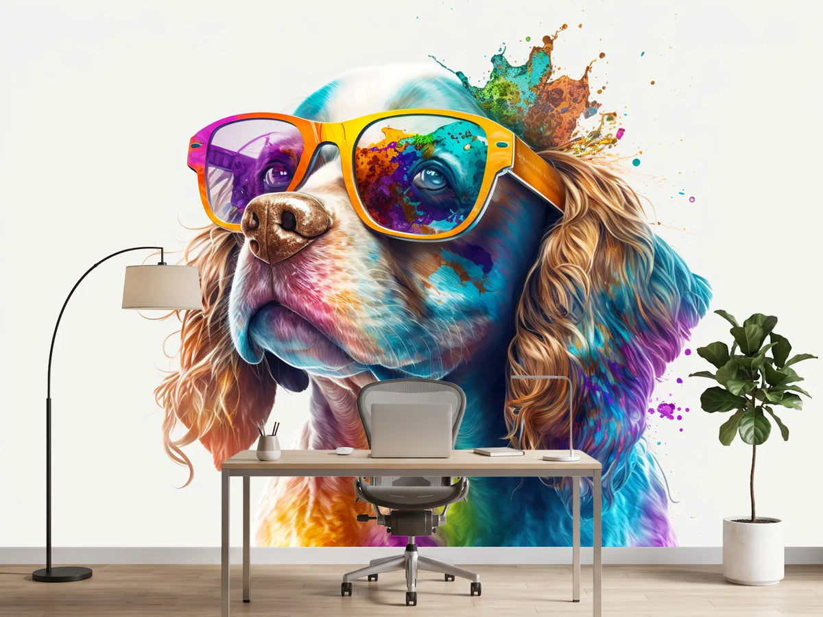 photo-wallpaper-cocker-spaniel-in-sunglasses-amid-vivid-paint-splashes