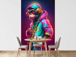photo-wallpaper-rapper-monkey-with-gold-chain-and-sunglasses-in-neon-colours