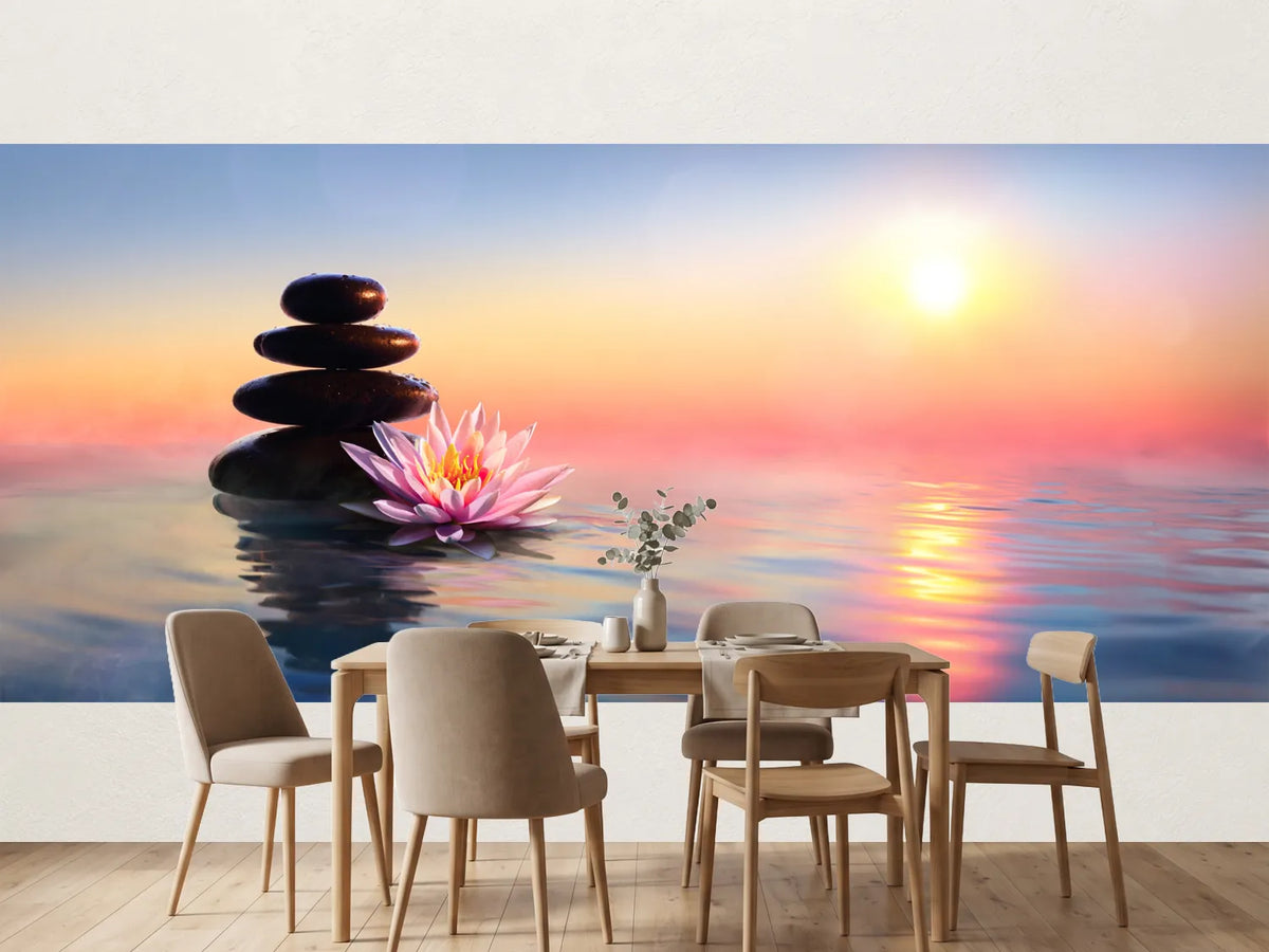 photo-wallpaper-zen-concept-spa-stones-and-waterlily-in-lake-at-sunset