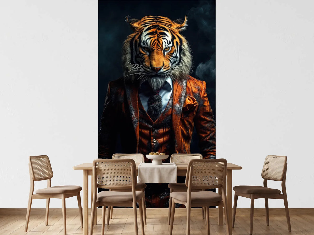 photo-wallpaper-tiger-in-an-orange-three-piece-suit-against-dark-smoke