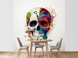photo-wallpaper-sugar-skull-split-in-two-white-filigree-meets-vivid-colour