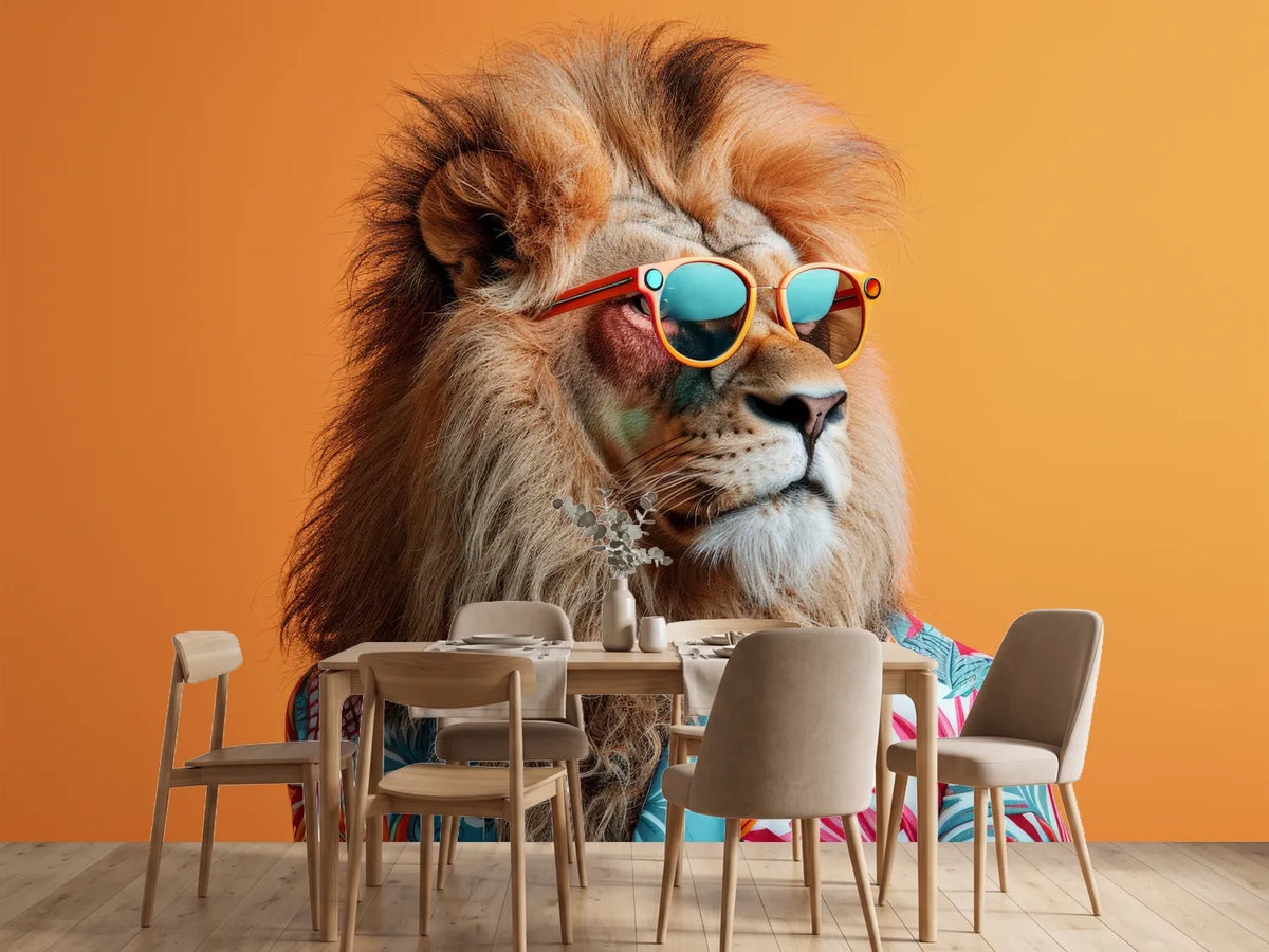 photo-wallpaper-lion-in-sunglasses-and-a-floral-shirt-against-orange