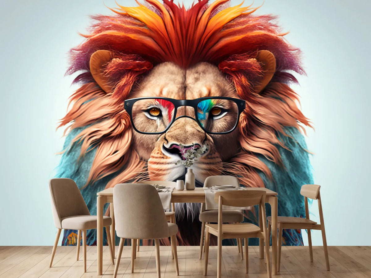 photo-wallpaper-lion-portrait-with-glasses-and-a-mane-in-red-and-turquoise