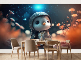 photo-wallpaper-baby-penguin-in-a-space-suit-among-glowing-flowers-under-starry-skies