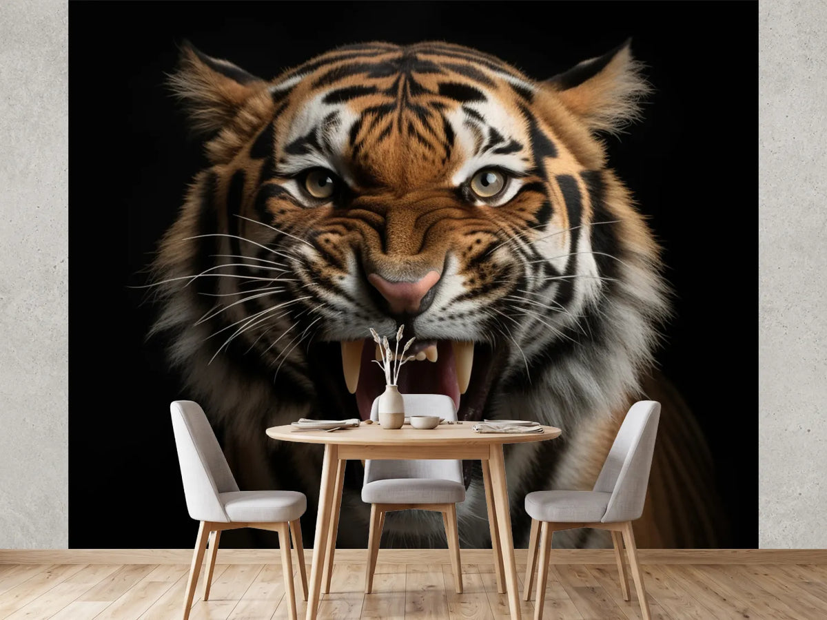 photo-wallpaper-detailed-portrait-of-a-roaring-tigers-face-isolated-on-black-background-generative-ai