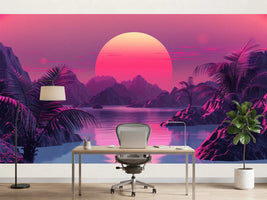 photo-wallpaper-tropical-lagoon-with-a-giant-neon-pink-sun-in-retro-futuristic-glow