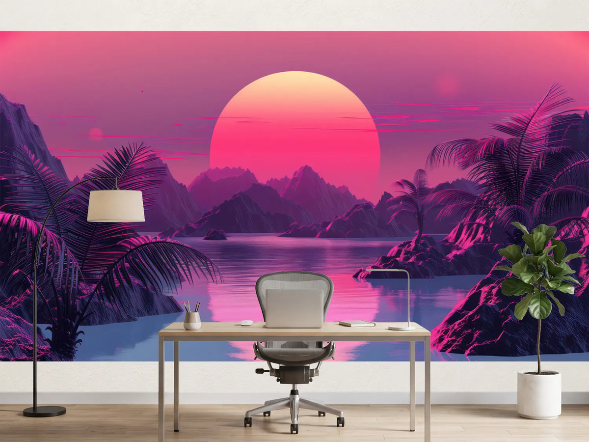 photo-wallpaper-tropical-lagoon-with-a-giant-neon-pink-sun-in-retro-futuristic-glow
