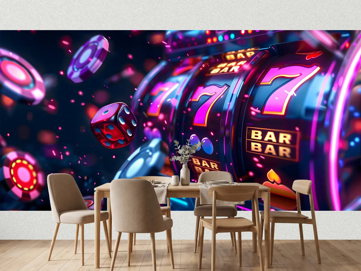 photo-wallpaper-slot-machine-reels-glowing-with-neon-sevens-flying-chips-and-dice