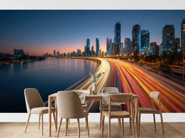 photo-wallpaper-riverside-skyline-at-dusk-with-sweeping-light-trails-along-the-freeway