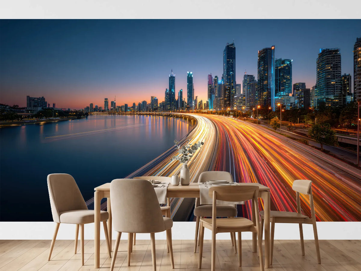photo-wallpaper-riverside-skyline-at-dusk-with-sweeping-light-trails-along-the-freeway