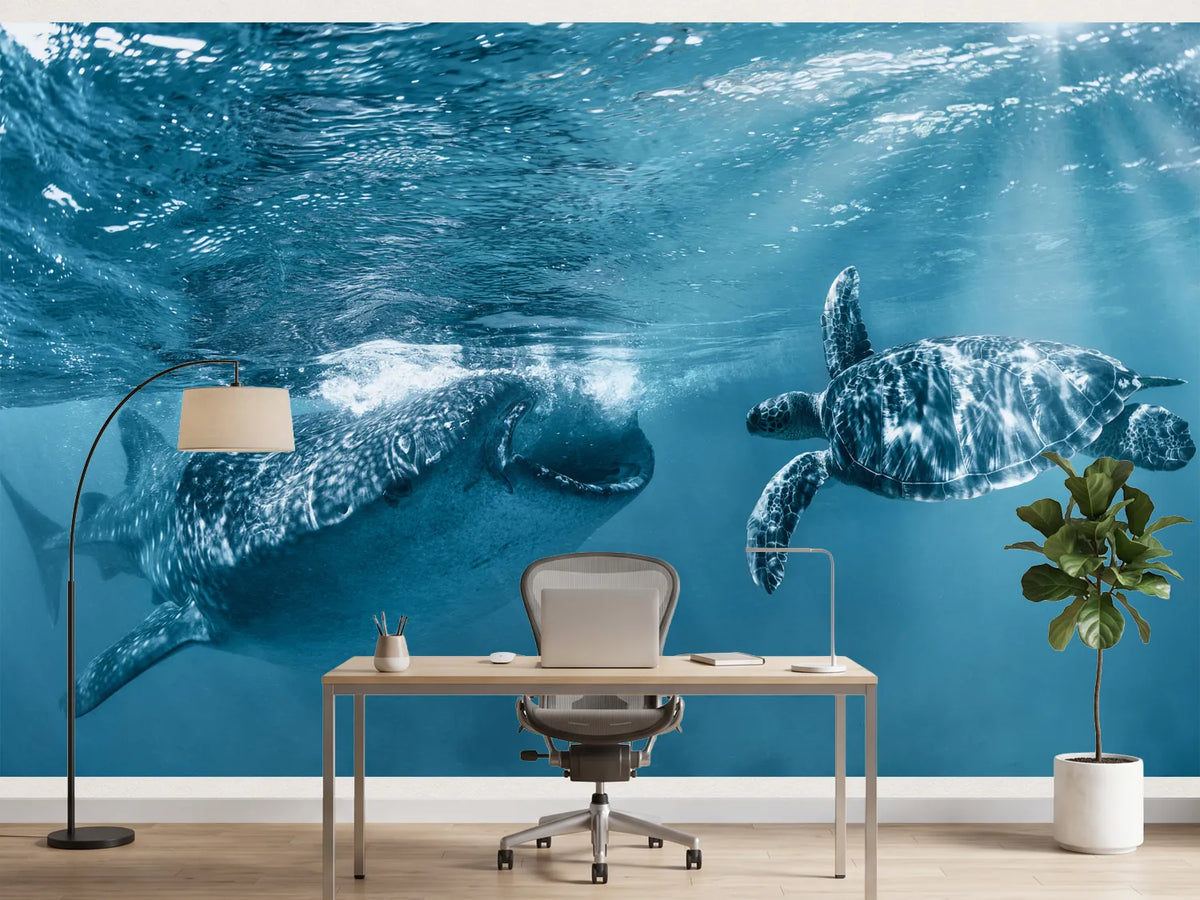 photo-wallpaper-whale-shark-turtle-swim