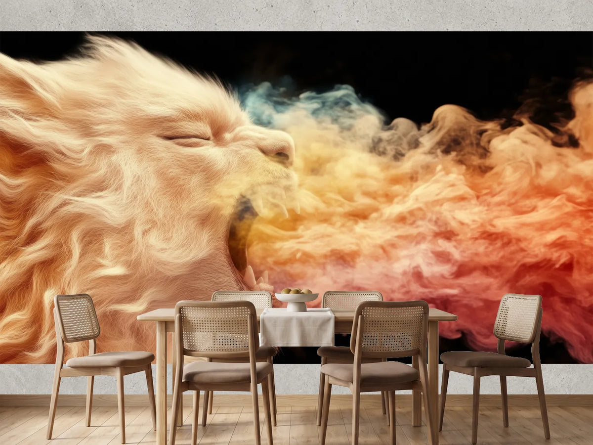 photo-wallpaper-roaring-lion-in-profile-exhaling-coloured-smoke-against-black