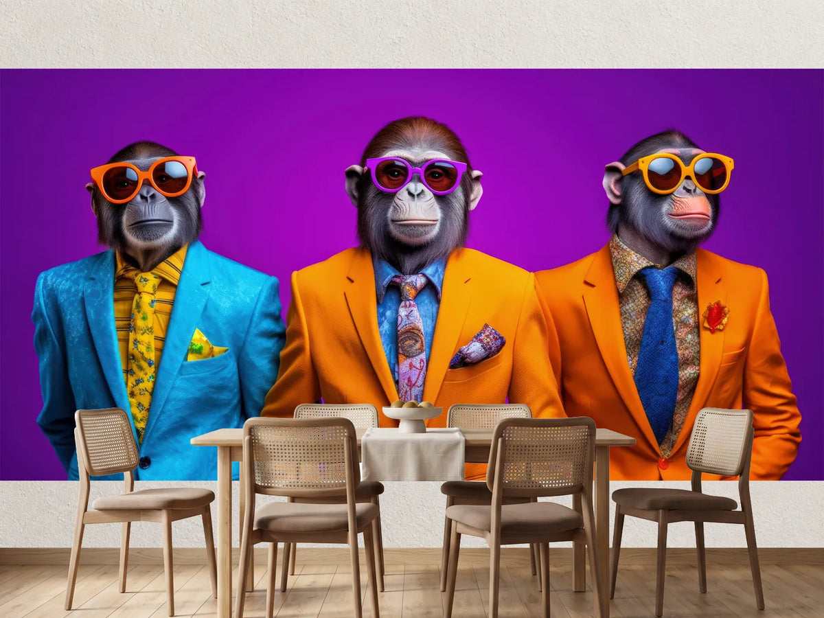 photo-wallpaper-three-apes-in-bright-suits-and-sunglasses-against-deep-purple