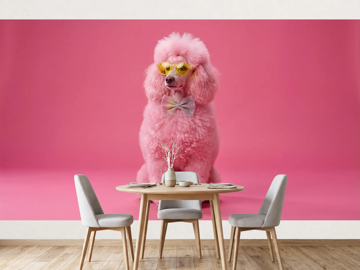 photo-wallpaper-pink-poodle-in-yellow-sunglasses-and-a-glittery-bow-tie