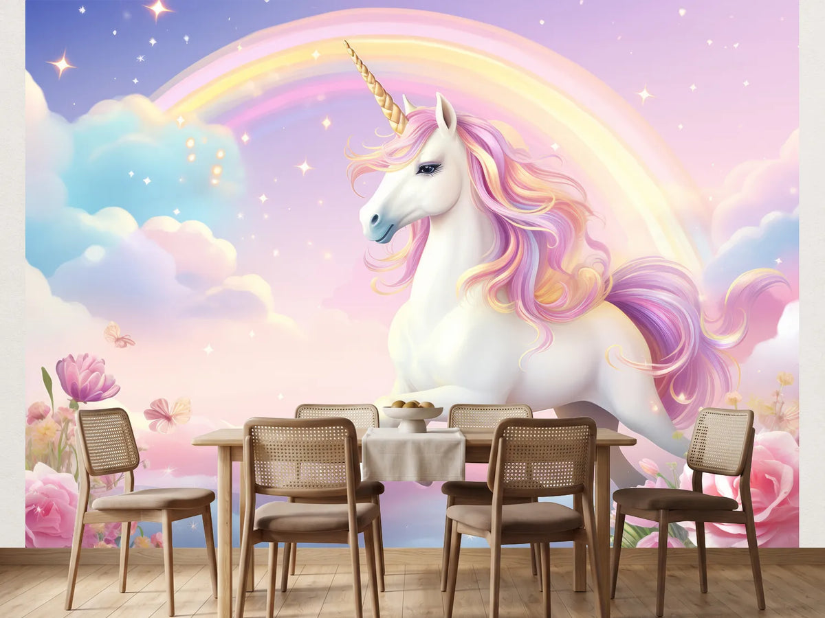 photo-wallpaper-white-unicorn-with-a-rainbow-above-pastel-clouds