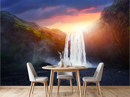 photo-wallpaper-skogafoss-glowing-at-sunset-icelands-thundering-waterfall