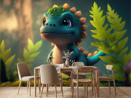 photo-wallpaper-little-dinosaur-among-ferns-in-a-soft-green-forest