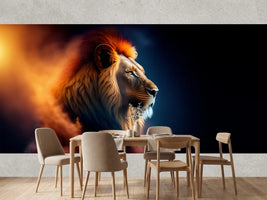 photo-wallpaper-lion-in-profile-with-a-glowing-mane-against-deep-blue-darkness