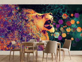 photo-wallpaper-roaring-lion-in-profile-among-glowing-hexagons