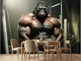 photo-wallpaper-muscular-gorilla-flexing-in-the-dim-light-of-an-old-gym