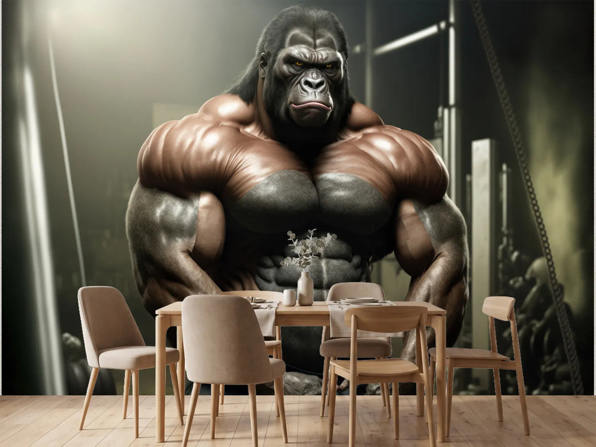 photo-wallpaper-muscular-gorilla-flexing-in-the-dim-light-of-an-old-gym