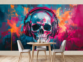 photo-wallpaper-skull-with-headphones-against-neon-pink-and-turquoise