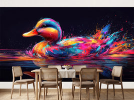 photo-wallpaper-duck-of-glowing-paint-splashes-on-dark-water
