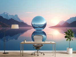 photo-wallpaper-mirrored-sphere-on-a-still-mountain-lake-at-pastel-dawn