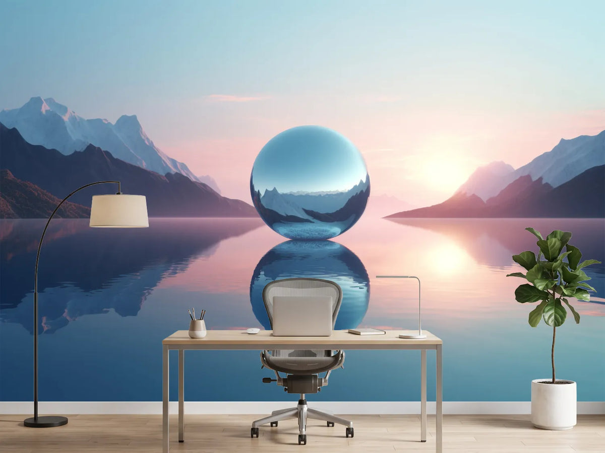 photo-wallpaper-mirrored-sphere-on-a-still-mountain-lake-at-pastel-dawn