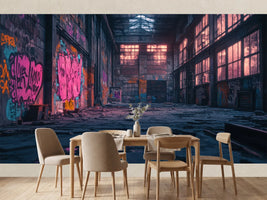 photo-wallpaper-abandoned-factory-hall-with-neon-graffiti-at-dusk